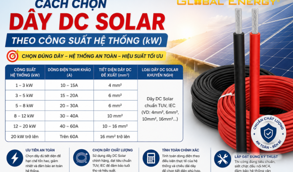 Cách chọn dây DC solar theo công suất hệ thống (kW)