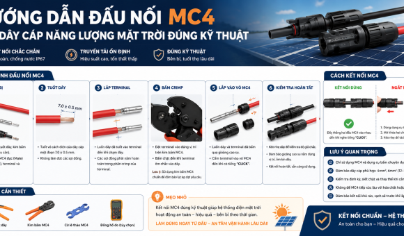 Hướng dẫn đấu nối MC4 với dây cáp năng lượng mặt trời