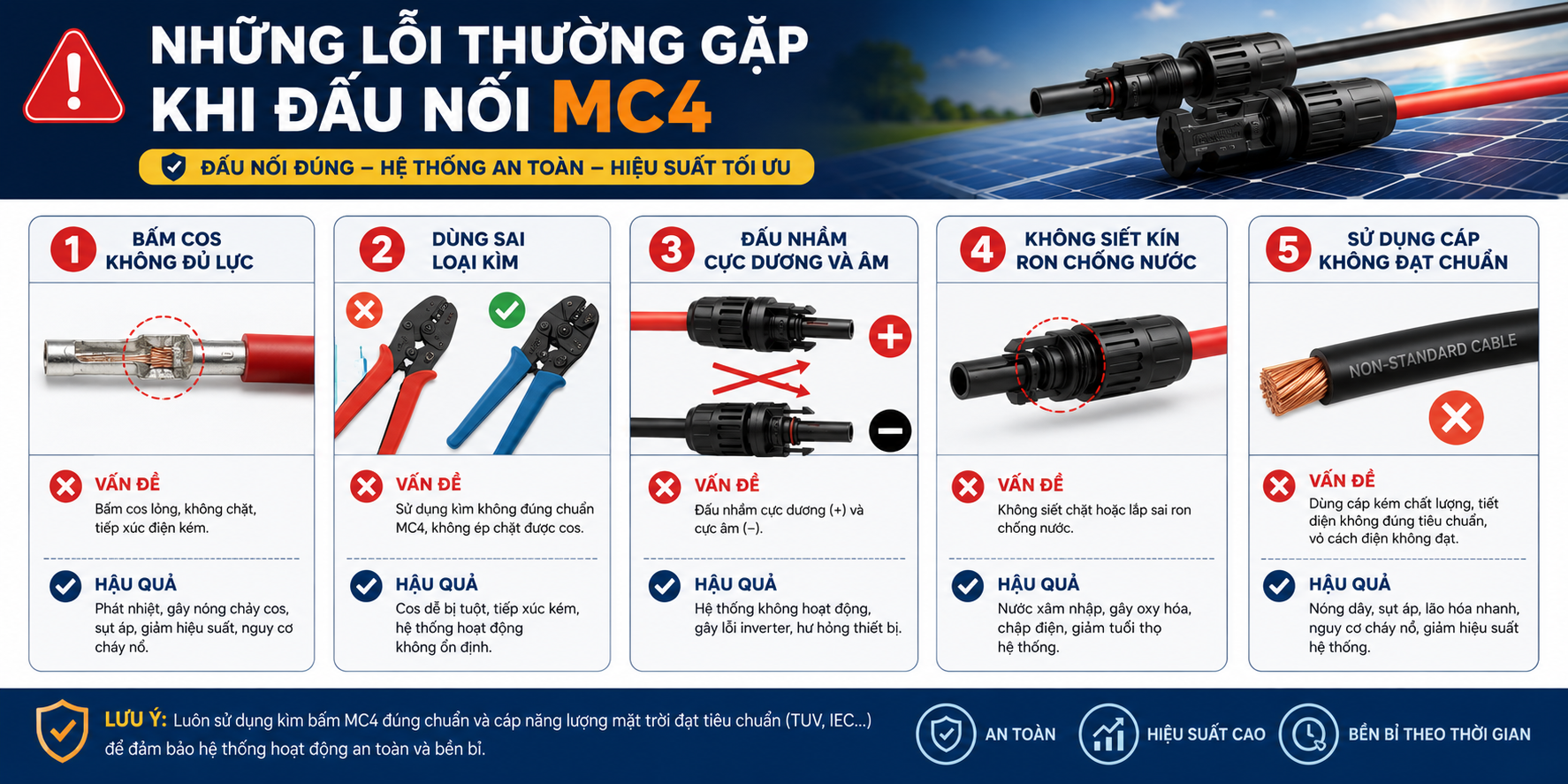 Những lỗi thường gặp khi đấu nối MC4