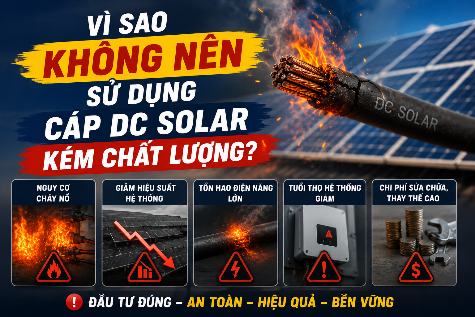 Vì sao không nên sử dụng cáp DC Solar kém chất lượng